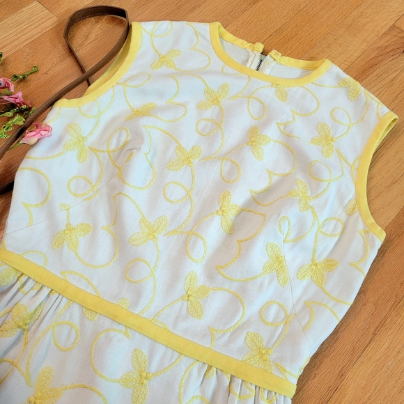 🐥 VTG Yellow & White 2-Pc Embroidered Dress Jacket Set Sz M - Picture 5 of 14